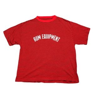 Vintage BUM Equipment T Shirt Size Mens Medium 1993 Striped Pattern Red Black